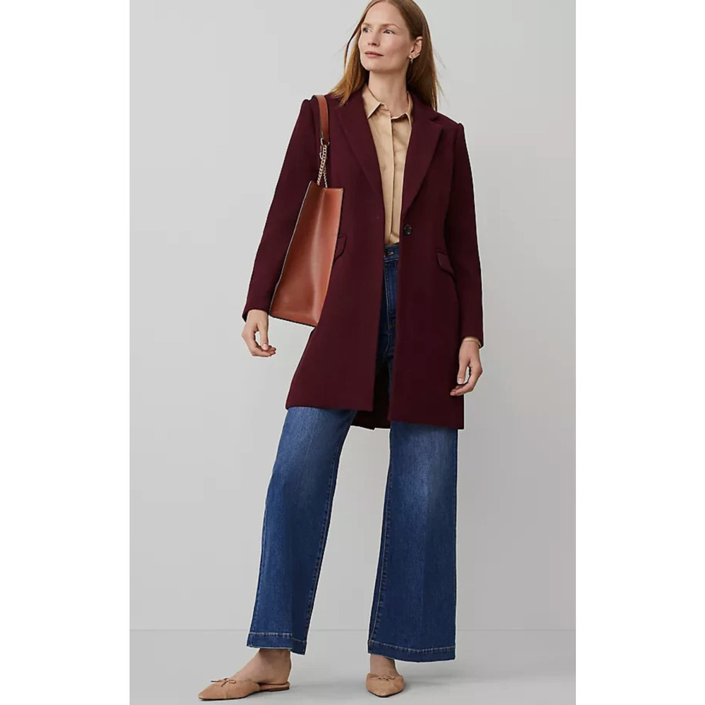 NEW ANN TAYLOR MAUVE ROSE BURGUNDY PETITE WOOL BLEND CHESTERFIELD COAT SZ XSP